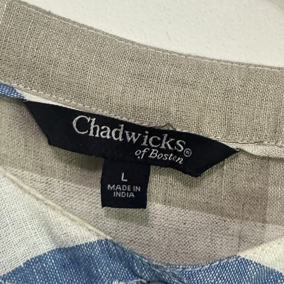 Chadwicks Of Boston Tunic Top L Linen Blend Sleeveless Half Button Plaid Summer - Picture 5 of 10
